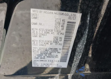 2013 Infiniti Jx35 from USA, damaged, VIN 5N1AL0MM1DC334269